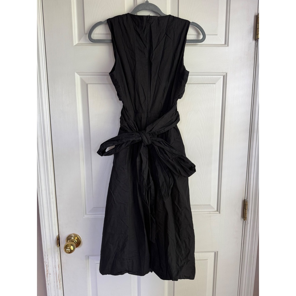 Tea & Cup Los Angeles Black Sleeveless Wrap V-Neck Pleated Midi Dress Womens M